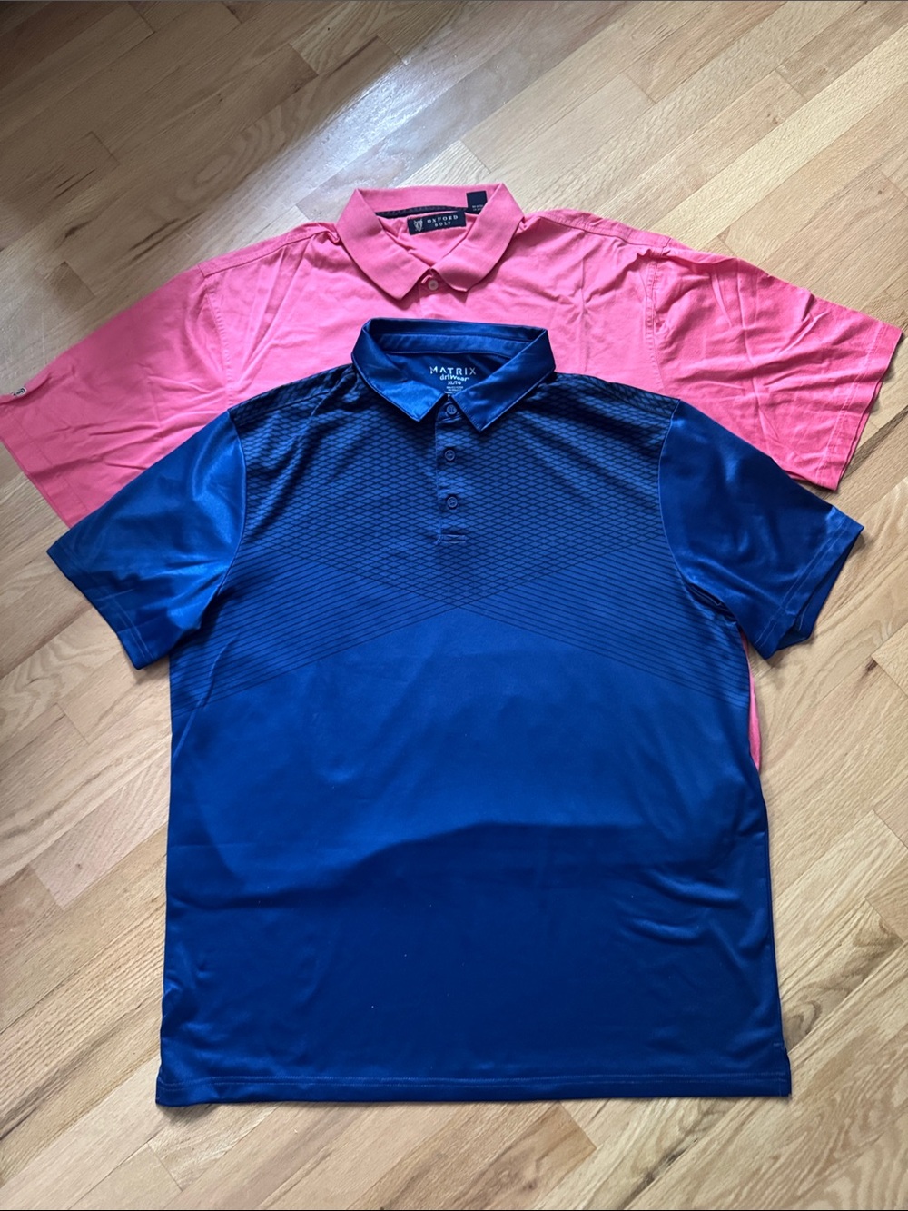 2 Men’s Golf Polo Shirts XL Matrix driWear Oxford Golf Blue Pink